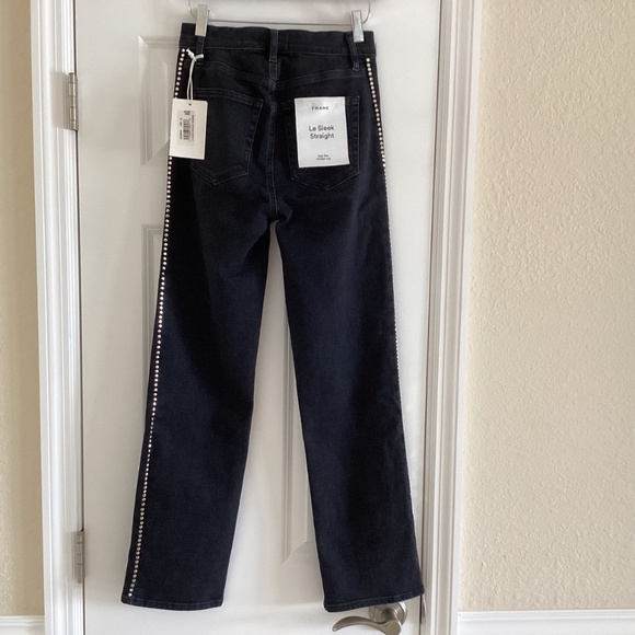 FRAME Women's Jeans Le Sleek Straight High Rise Astronaut Black Studded Sz 25 - Picture 8 of 16